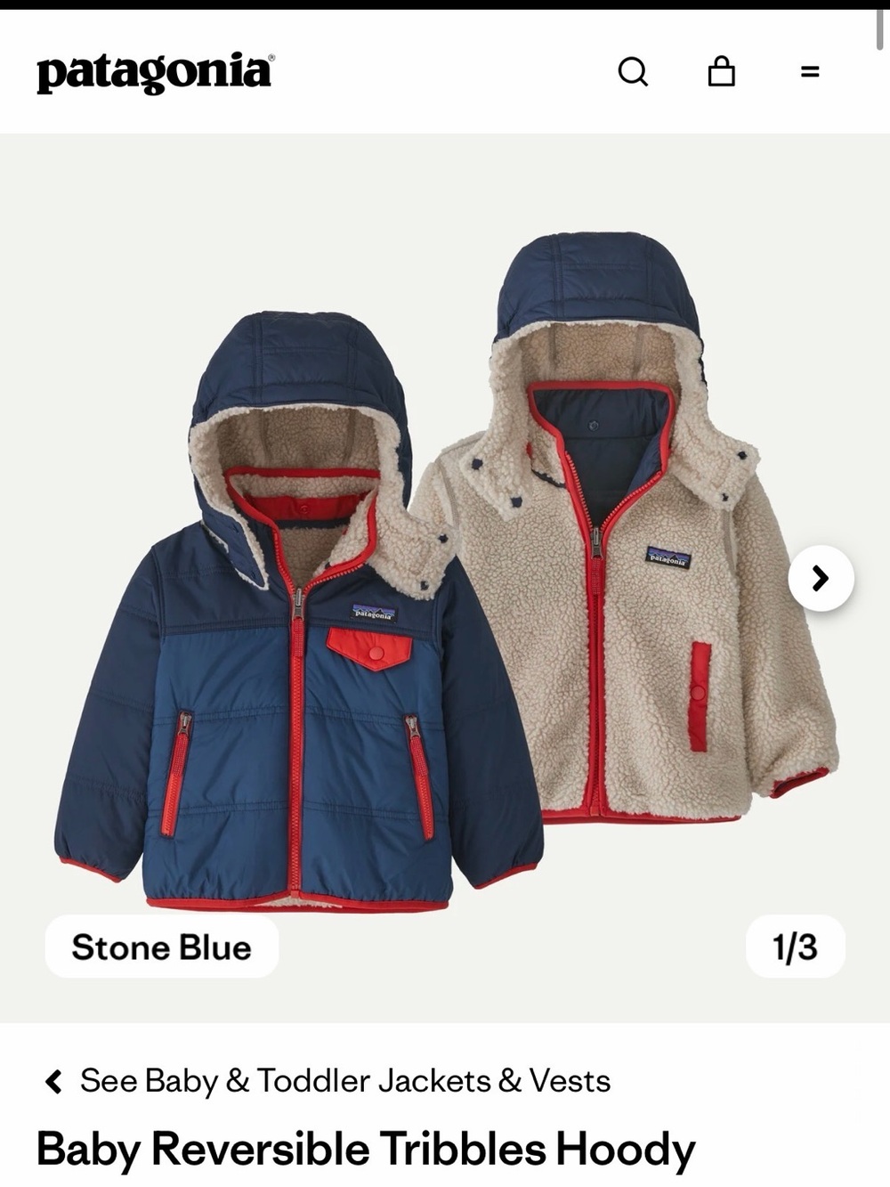 Patagonia Navy and Red Reversible Baby Jacket